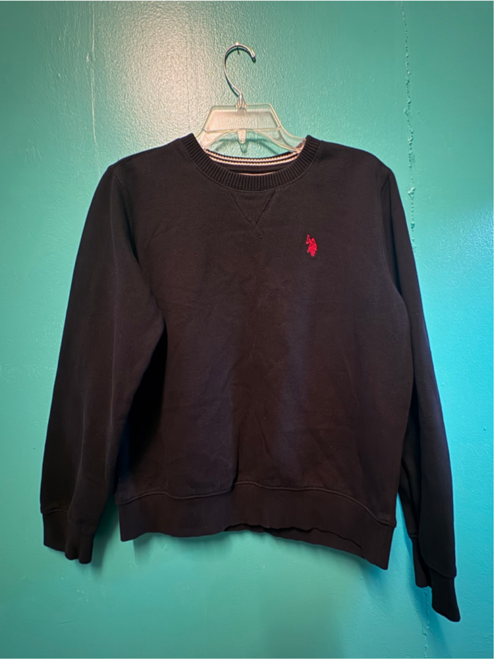 Boys U.S. Polo Assn. Black Sweatshirt with Red Logo, Size XL